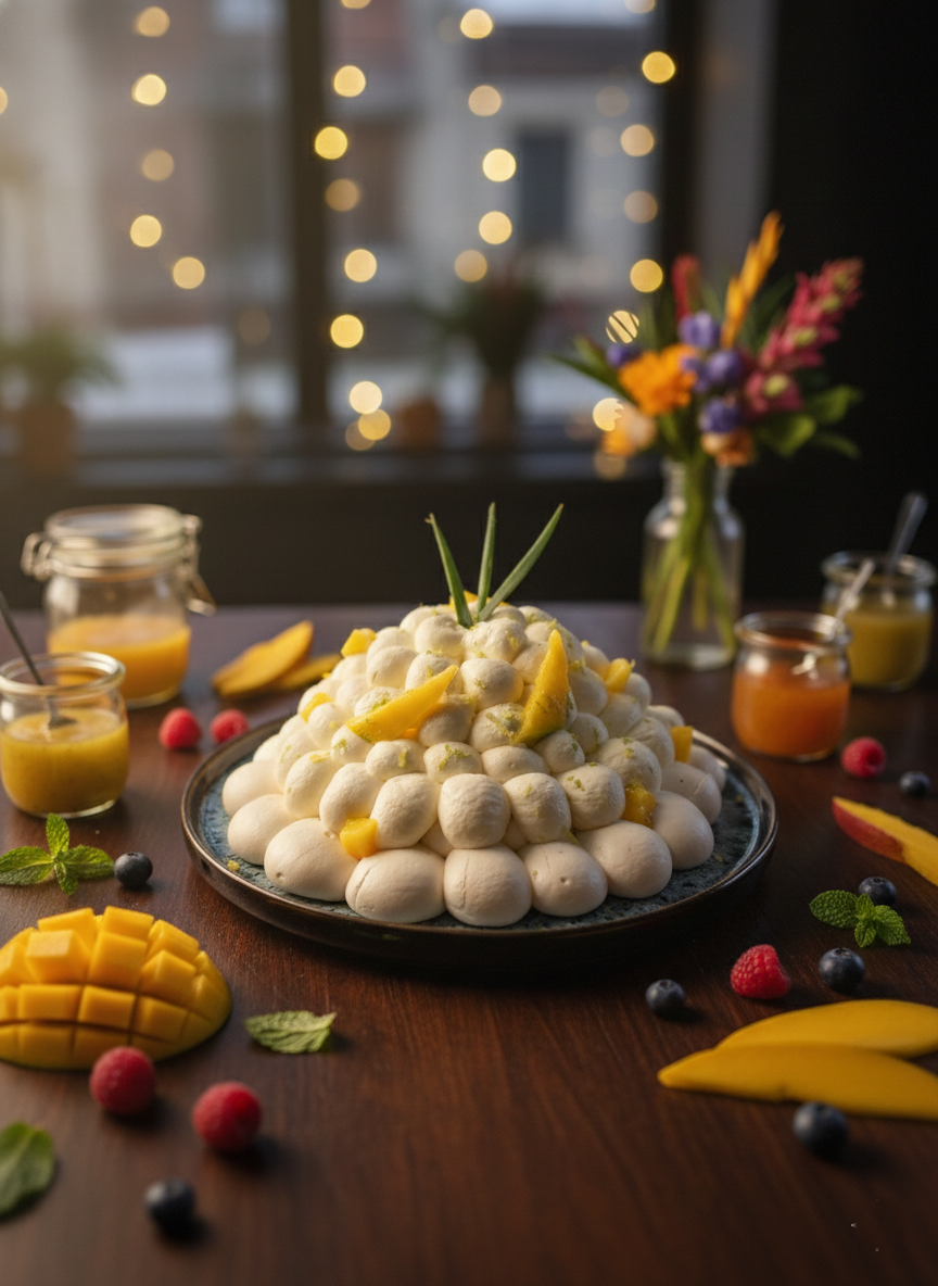 Ma pavlova artisanale aux fruits exotiques